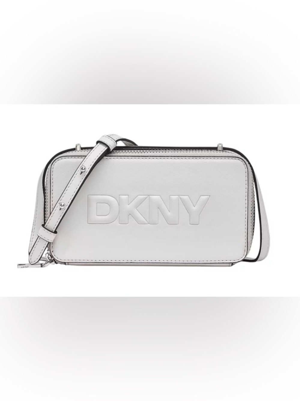 DKNY Carter Logo Camera Crossbody Bag Pebble Off White Double Zip Purse